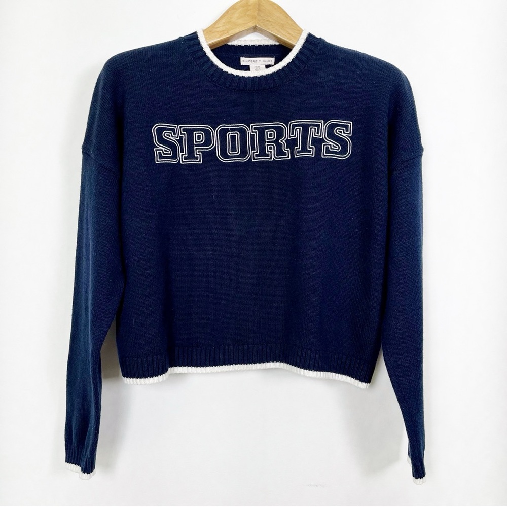 Women’s Navy Blue‎ Cotton Blend Crewneck Sporty Knit Sweater Size Medium